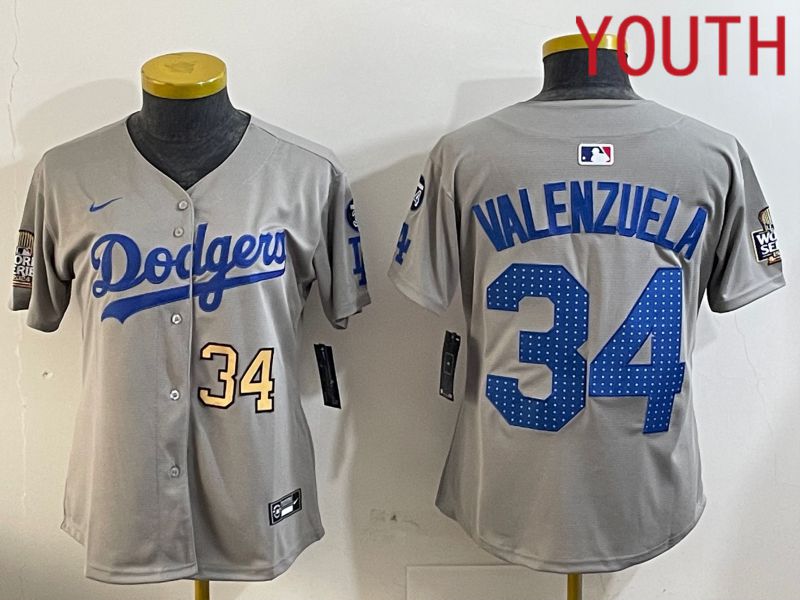 Youth Los Angeles Dodgers #34 Valenzuela Grey Game 2024 Nike MLB Jersey style 12052->youth mlb jersey->Youth Jersey